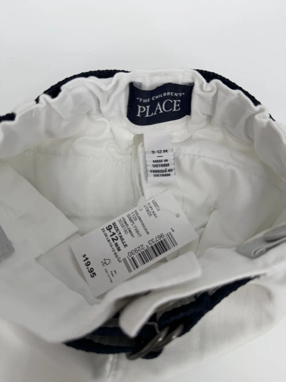 NWT The Children's Place White Chino Shorts with Navy & White Striped Belt